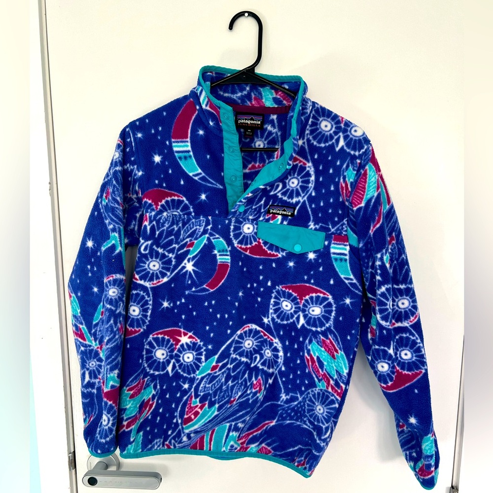 XS Patagonia Synchilla Sweater Women extra Small Snap-T Owl Harvest Moon Blue